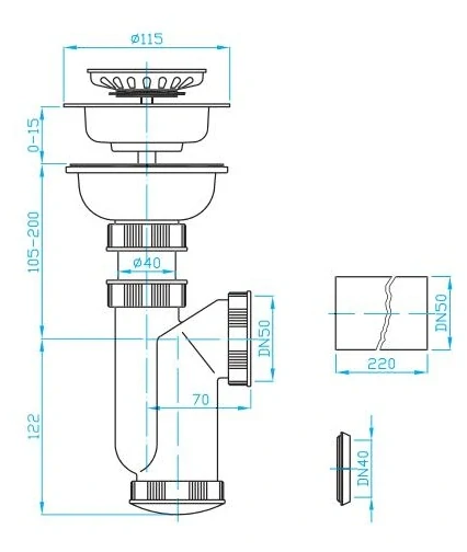Drezový sifón s priemerom výpuste 115 mm