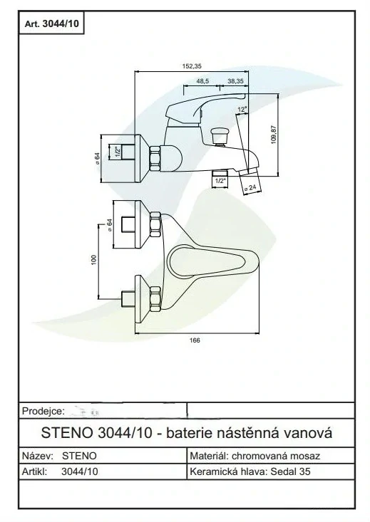 Vaňová batéria, rozteč 100 mm s príslušenstvom