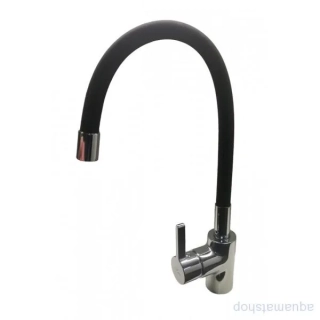 Kuchyňská vodovodná batéria s flexi bielym ramienkom, CHROM/ČIERNA