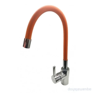 Kuchyňská vodovodná batéria s flexi bielym ramienkom, CHROM/ORANŽOVÁ